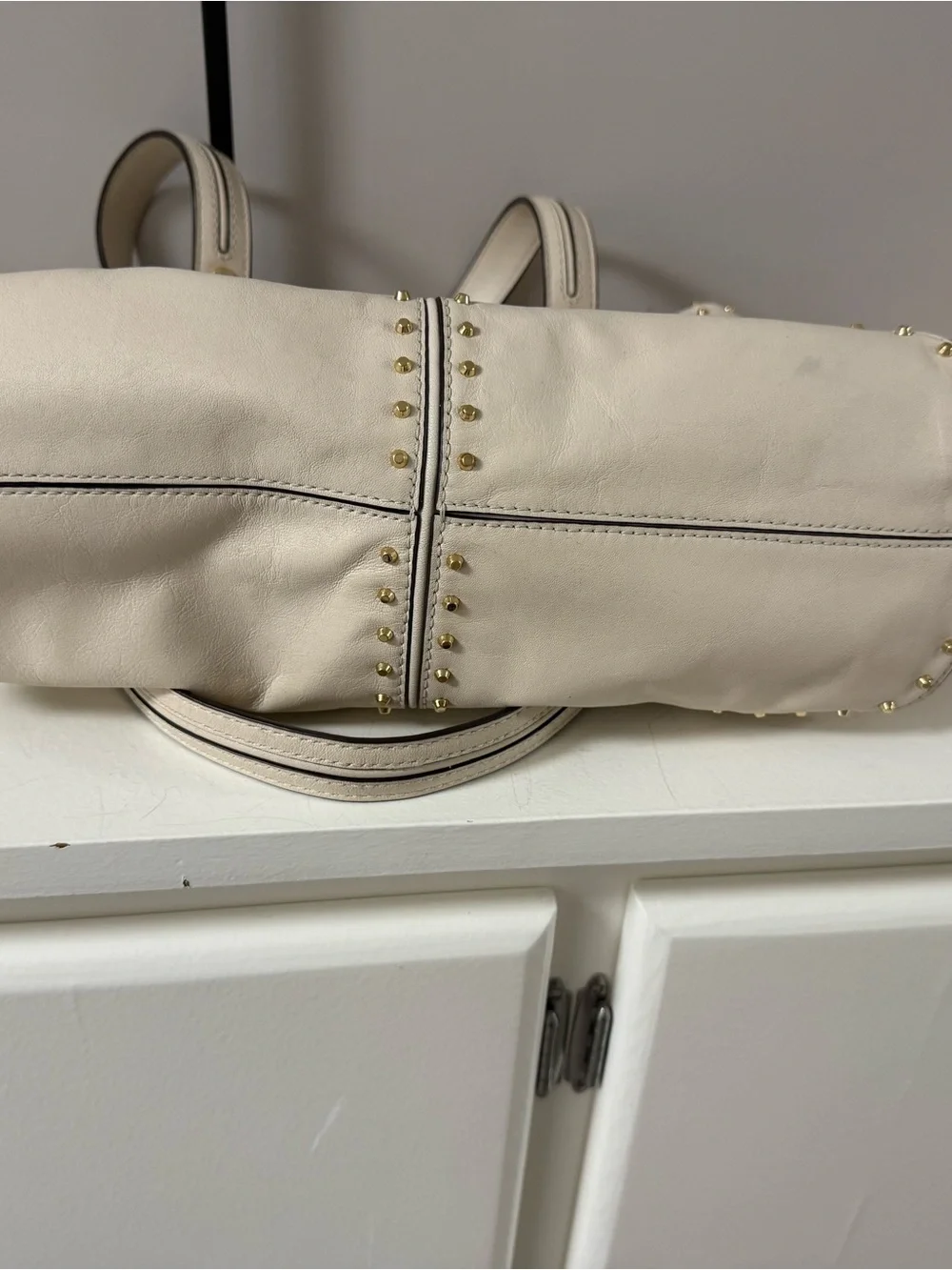 Vintage 2004 Michael Kors Aster Re-edition Ivory Leather Shoulder Bag Gold Studs